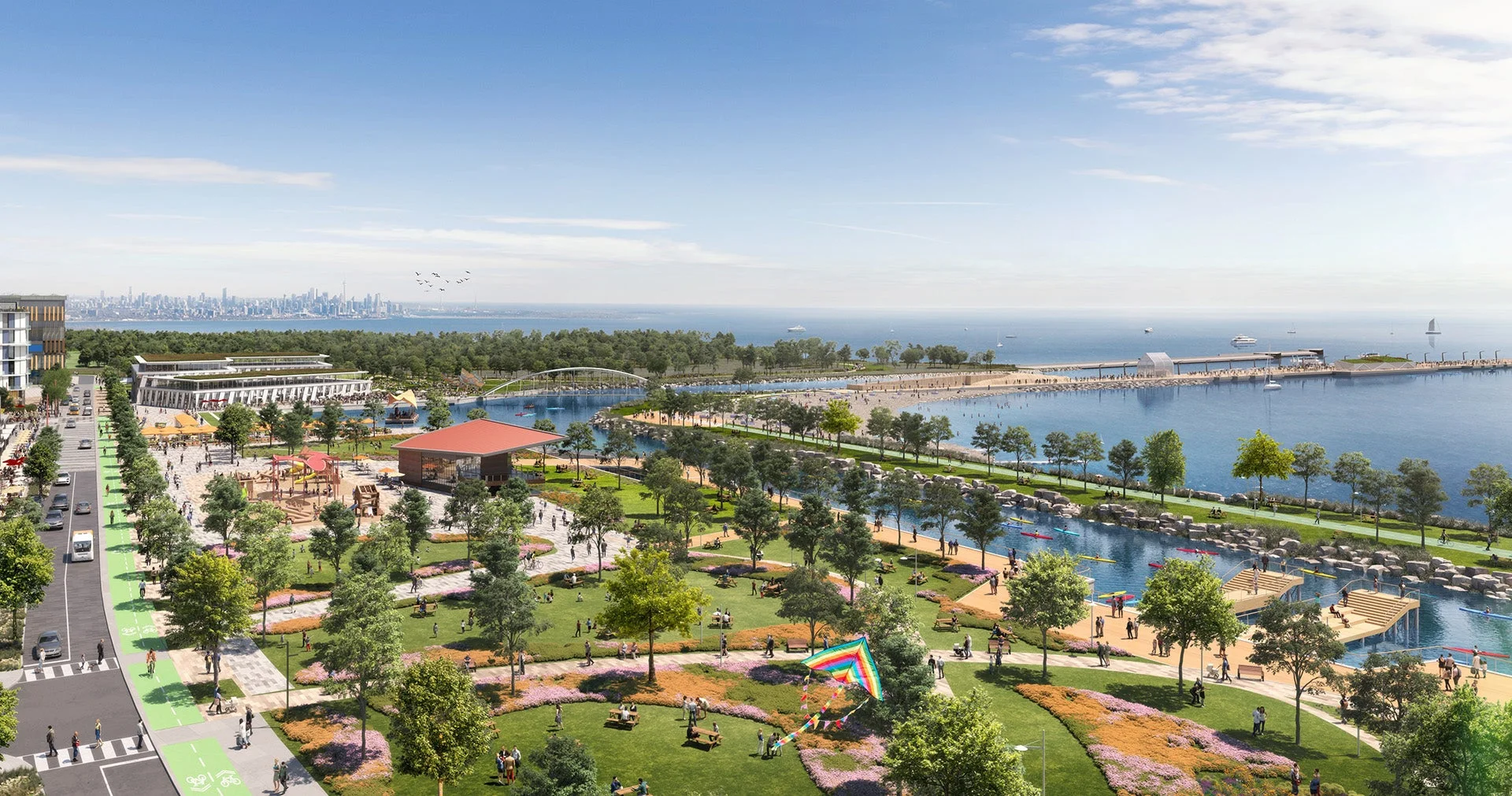 Artist’s rendering of the proposed Lakeview Village waterfront and green spaces