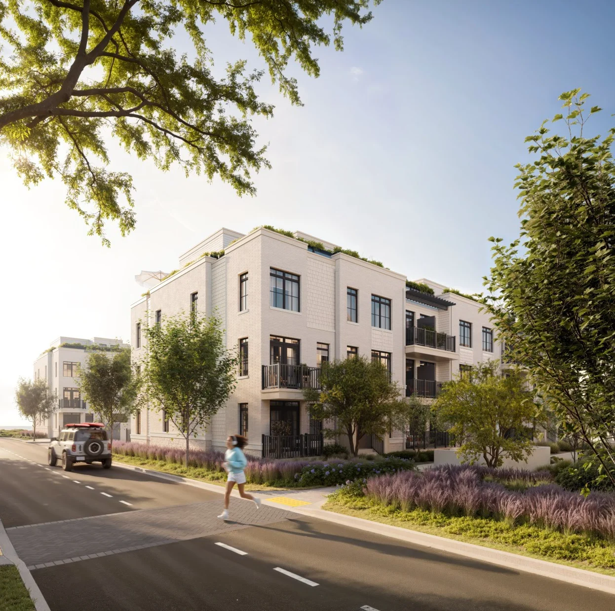 Artist’s rendering of South Banks coastal townhomes at Lakeview Village